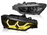 Headlights Angel Eyes Yellow LED DRL Black fits BMW F30/F31 11-15 Headlights Angel Eyes Yellow LED DRL Black fits BMW F30/F31 11-15