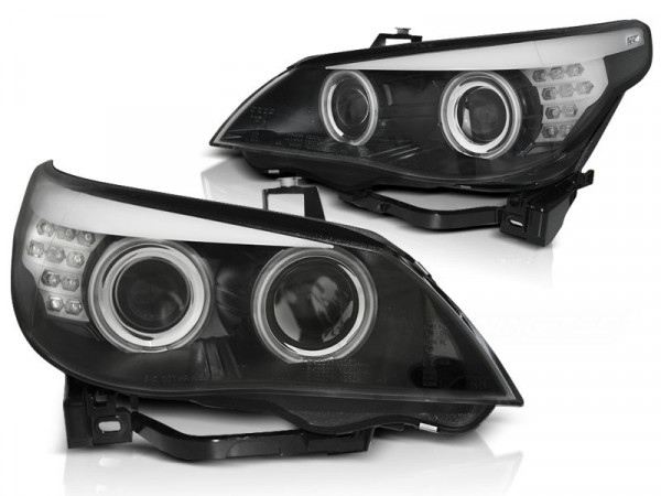 Xenon D2s Headlights Ccfl Angel Eyes Black Led Indicator Fits Bmw E60/e61 03-04